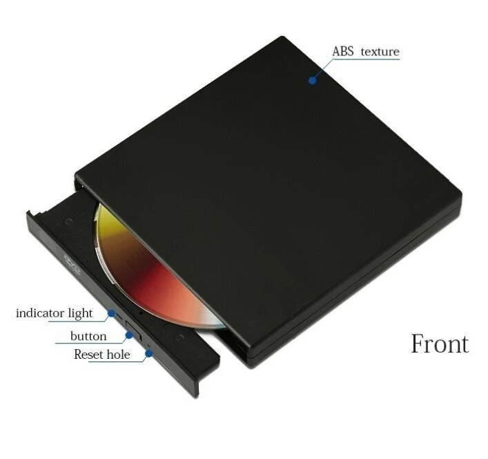 External DVD ROM Optical Drive Portable Reader Recorder USB 2 0 CD DVD ROM CD RW Player Burner Slim Case Laptop Black Hot