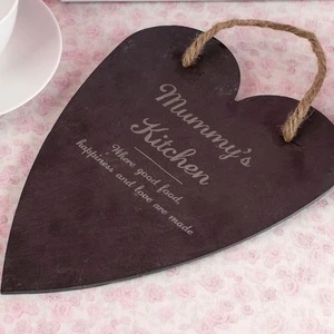 Factory Direct Price Heart Shape 28*20*0.5cm Decorative Natural Slate Hanging Memo Board For Sale (Customized Laser Design)