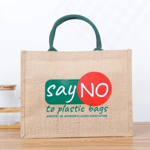 Factory eco friendly natural jute tote bags reusable burlap shopping bag with custom printed logo