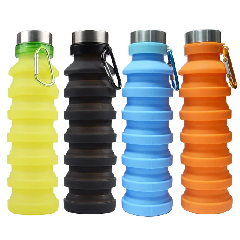 Factory Wholesale  550ml Travel Outdoor Sport Customized  Bottle Foldable  food Grade Silicone Water Bottle