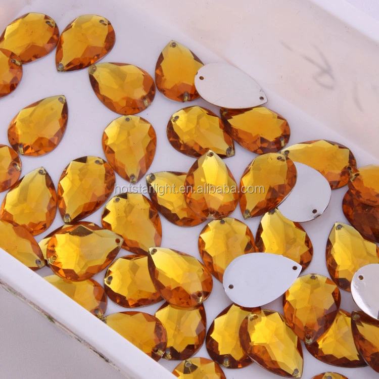 Fancy Stone With Holes 18x25 mm Tear drop Sew On Acrylic Stones With Double Holes For Clothing Plastic Beads With Holes