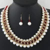 Fashion Jewelry Set two-layer imitaion pearl and a layer Rhinestone Choker necklace and Earing Jewelry MOQ 6Sets WY 150730121
