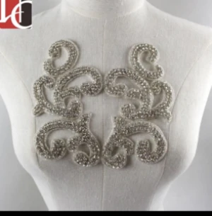 Fashion style silver bodice hotfix crystal applique&amp; trim belt for wedding dress