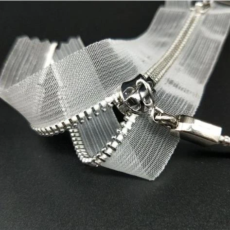Fashion Transparent lace tape metal zipper double slider for wallet