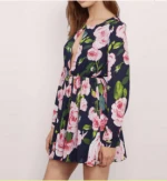 Fashion women summer long sleeve floral evening party dress summer beach dress