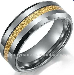 Fashionable Tungsten Mens Wedding Band Ring set with Gold Foil Inlay,2012 hot sell newest design