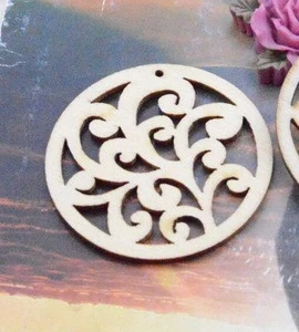 Flower carved wood pendant unpainted wooden beads