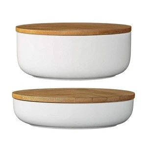 Food grade round shape decorative glazed ceramic soup tureen with bamboo lid