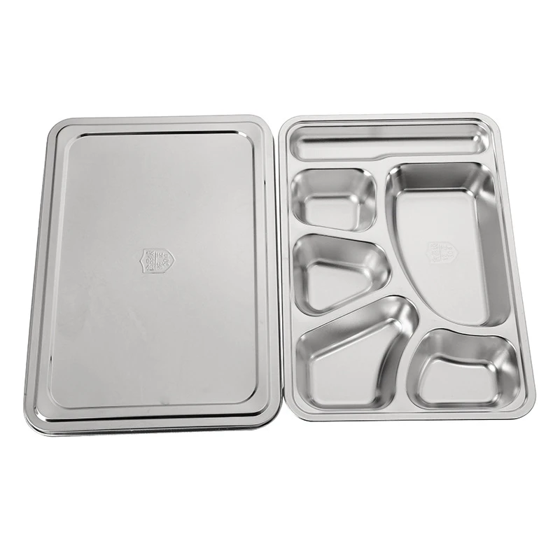 FREE SAMPLE High Quality 5 compartments Fast Food Stainless Steel Lunch Box Rectangular Dinner Plate or Snack Serving Tray