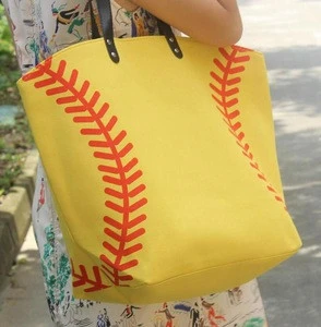 free shipping new yellow softball white baseball Jewelry Packaging Blanks Kids Cotton Canvas Sports Bags Baseball Softball Tote