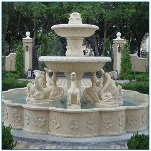 Garden Large White Marble Cherub Water Fountain with Horses
