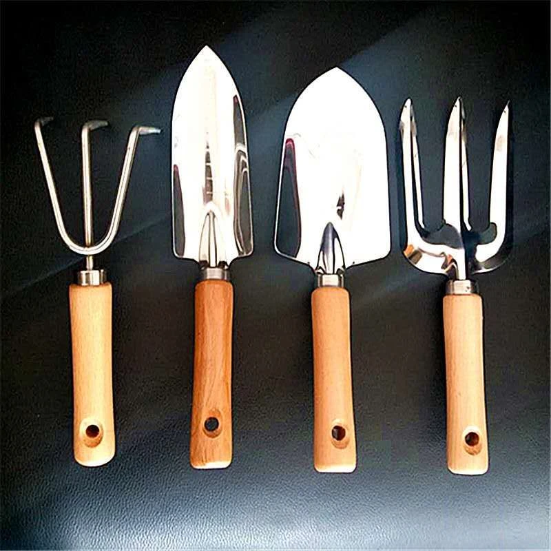 Garden Tool Set - 4 Pieces Heavy Duty Garden Hand Tools Kit with Wooden Handle