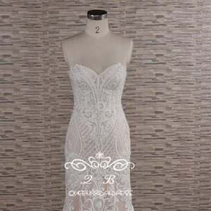 Glamorous strapless dubai beaded lace mermaid wedding dress