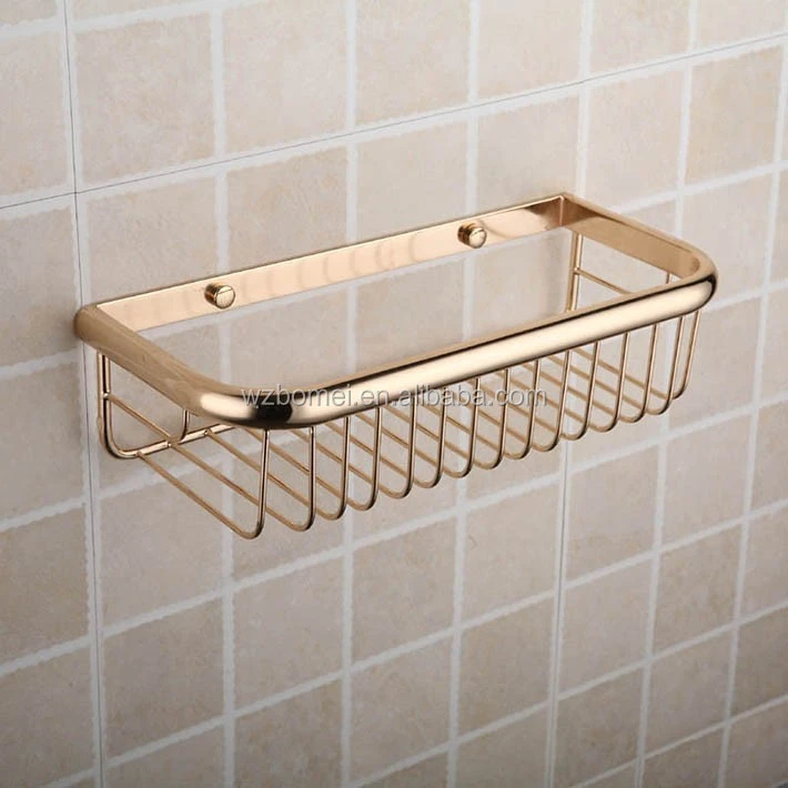 Gold finishing brass Bathroom storage rack, metal shower basket, bathroom storage basket