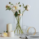 Gold Rim Transparent Glass Vases Cylinder Shape Wedding Glass Vases Home Decoration