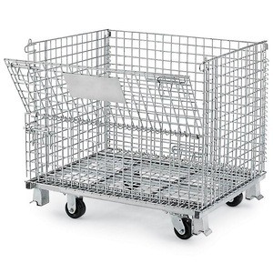 Heavy Duty Collapsible Metal Wire Stackable Wire Mesh Storage Cage with Wheels