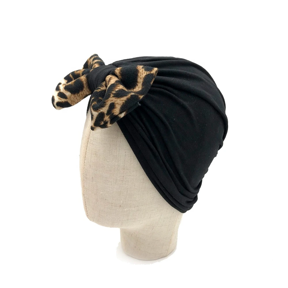 High elasticity soft kids turban cap baby turbans with Leopard knot