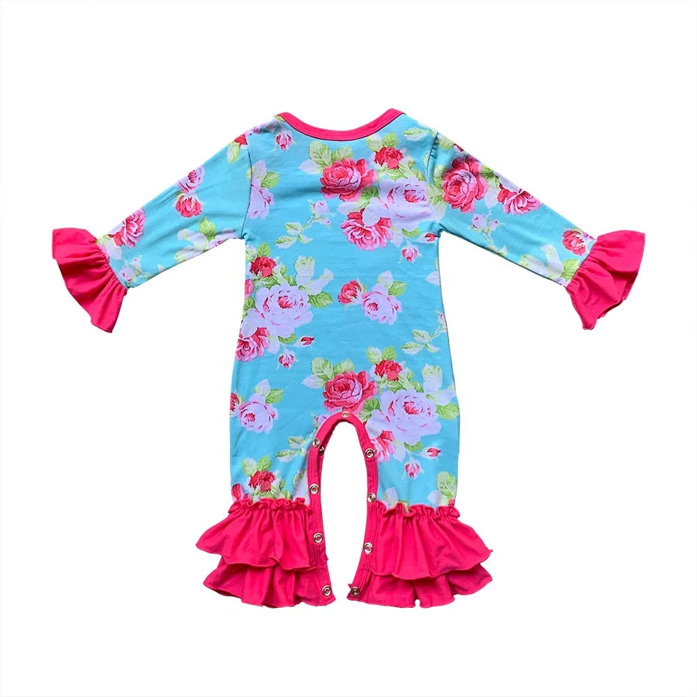 High quality RTS floral baby girls rompers ruffle long sleeves children outfits newborn baby sleepwears