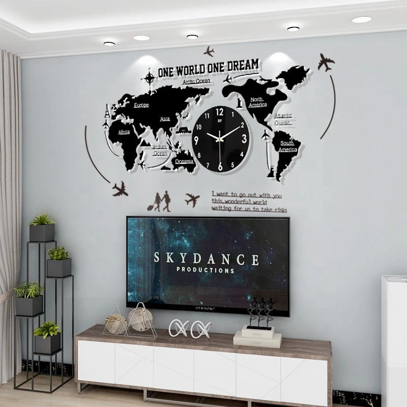 Home Decor Luxury Wall Watch Metal Iron Large 3D Luminous World Map Wall Art Buy Nordic Wall Clocks