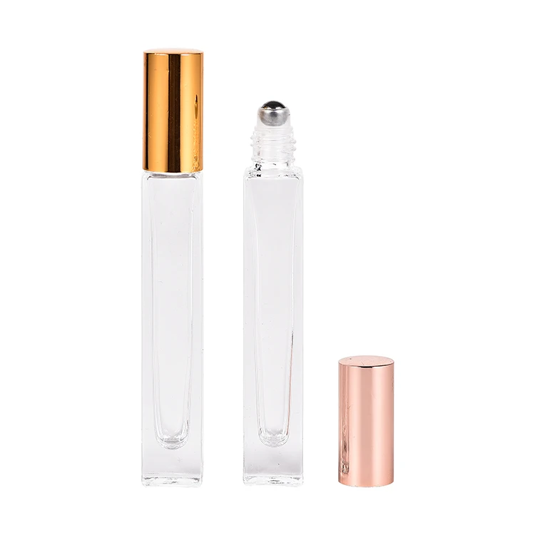 Hot Sale Cosmetic Frosted Rose Gold Clear Perfume Glass Roll on Bottle 10ml with Metal Roller Ball