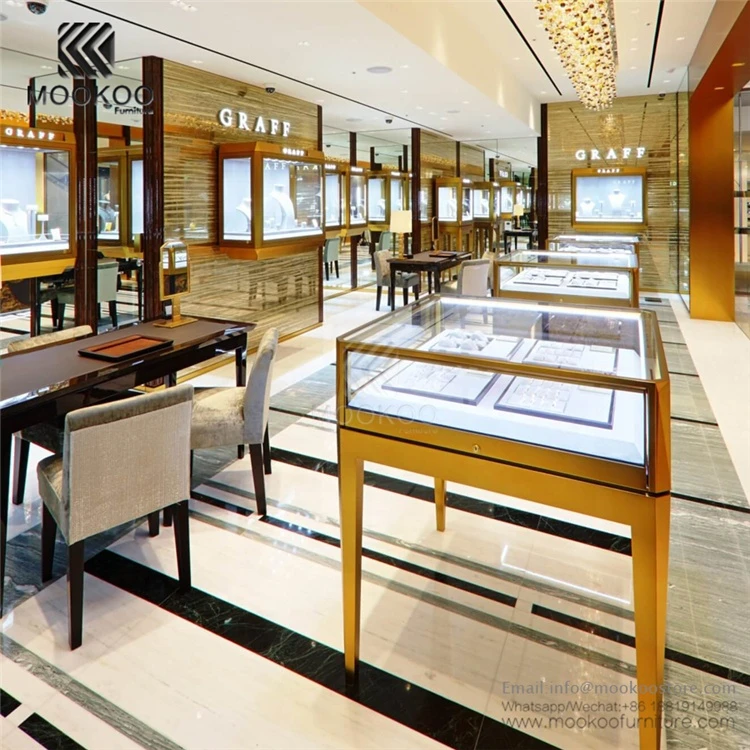 Hot Sale Graff Style Customized Gold Jewelry Showcase Jewelry Display Furniture