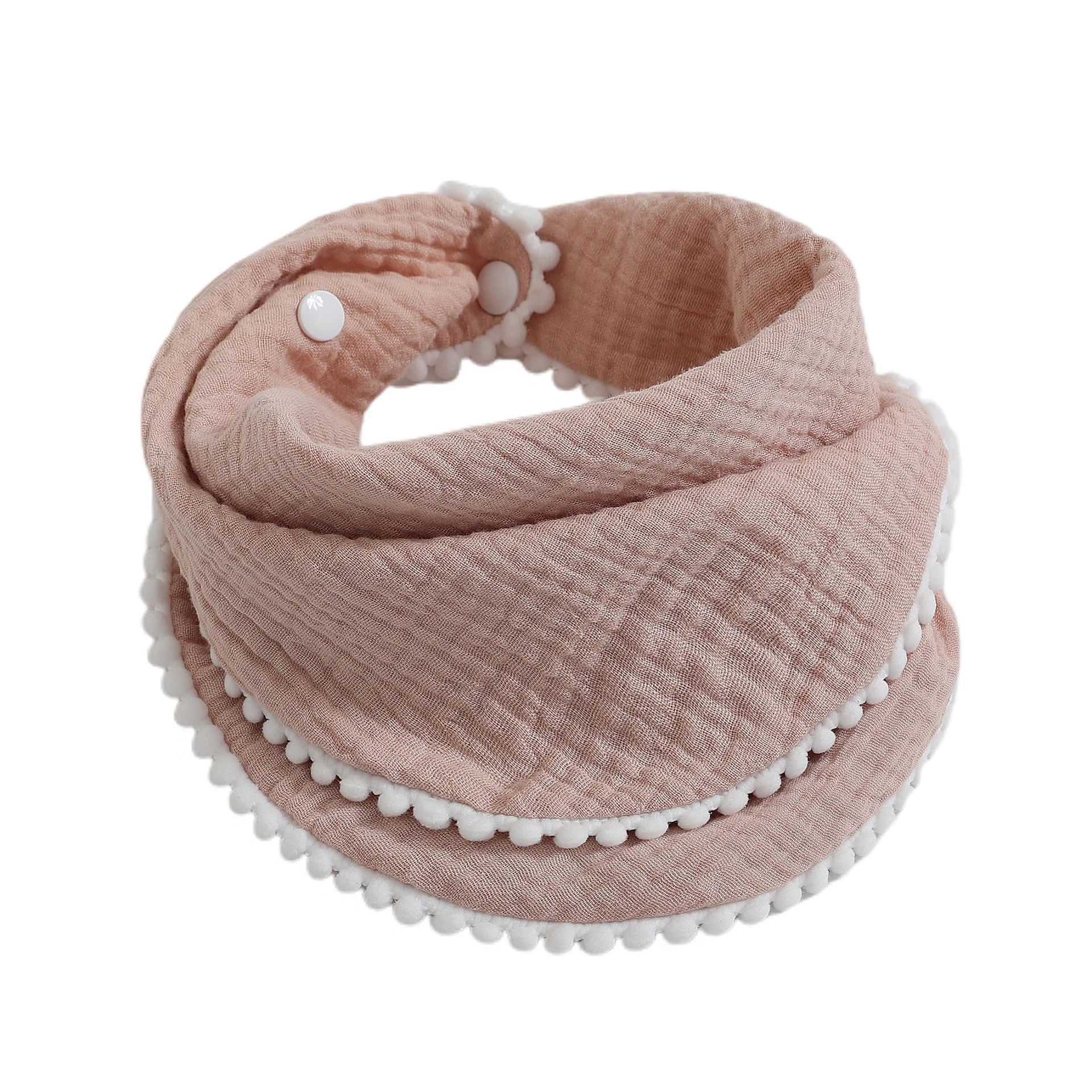 Hot Sale Soft Cotton Baby Bib Double Layer Gauze With Small Pompom Infant Feeding Bib