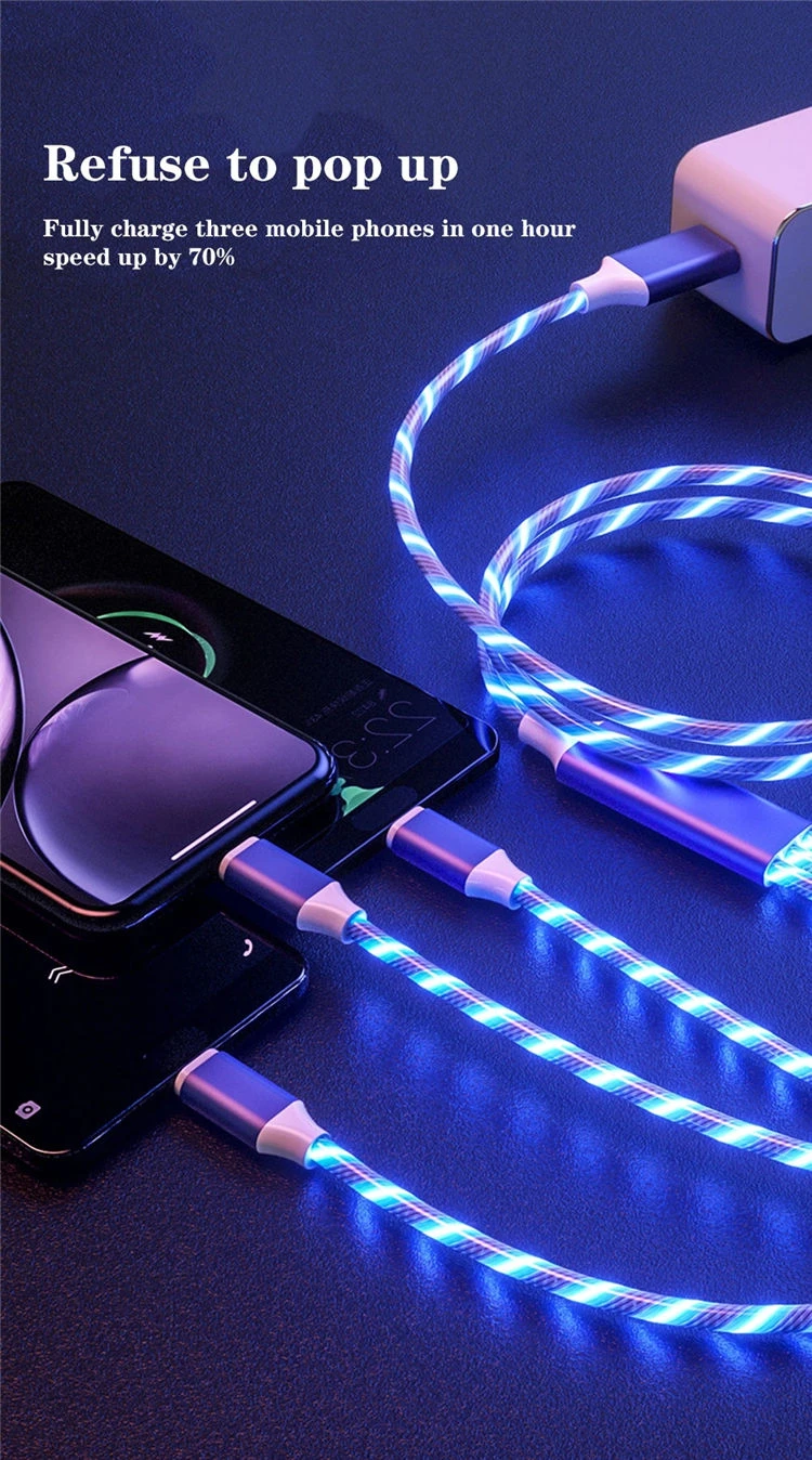 Hot sell Wholesale Magnetic Fast Charging Flowing Light Phone Accessories  USB Led Luminous Micro Lighting Data Cables