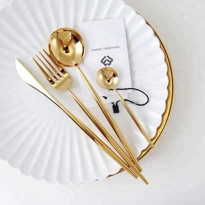 Hot Selling Portable Hotel Matte Gold Plated 4Pcs Cutlery Set Stainless Steel Accessories
