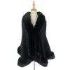 Hot Winter Thick Ladies Plus Size Knit Poncho Cape Luxury Women Rabbit Fur Trim Pashmina Shawl