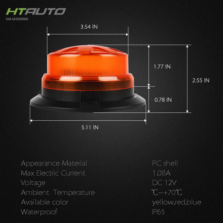 Buy Htautonew 12v 24v 12w Mini Magnetic Flash Rotating Beacon Strobe ...