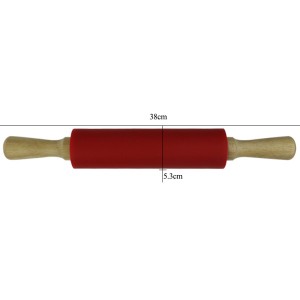 IA013 Non-stick Silicone rubber Rolling Pin with Wooden Handle Pastry pizza dough roller Dough Roller Dumplings