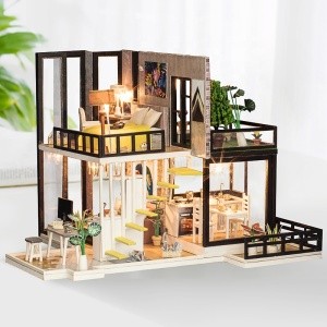 IIECREATE Assembly Puzzle Educational Furniture Toys Miniature Wooden Doll House