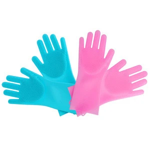 Kitchen Heat Resistant Brush Scrubber Silicone Magic Dish Washing Cleaning Gloves