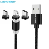 Lanyasir T9 360 Degree LED Mobile Phone Charger 2.4A 1M Nylon Wire Magnetic Micro USB Type C Charging Cable