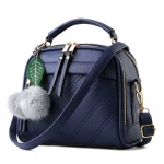 Large Capacity PU Leather with Leaf Plush Accessories Women Handbags Shoulder Messenger Bag