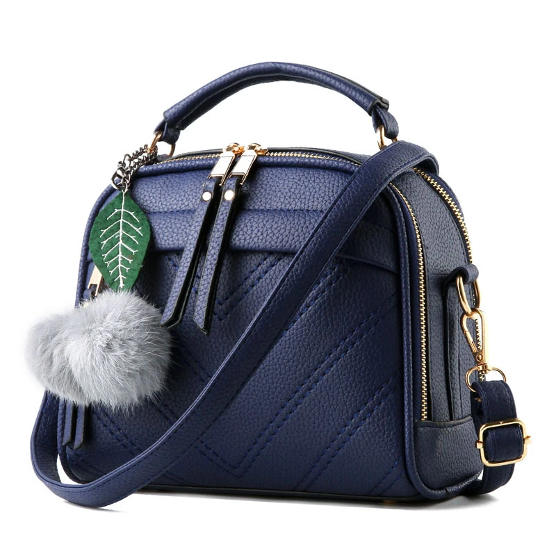 Large Capacity PU Leather with Leaf Plush Accessories Women Handbags Shoulder Messenger Bag