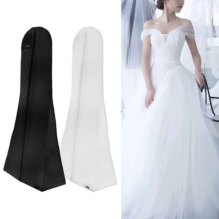 Large Size Wedding Dress Bridal Gown Clothes Cover Storage Protector Pocket Anti-dust Dustproof Breathable White Garment Zip Bag