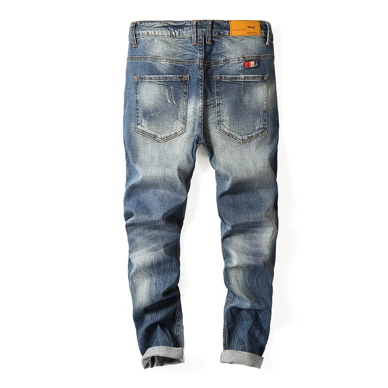 Latest Popular Style Mid Waist Washed Plain Skinny Fitting Men Jeans Denim Trousers