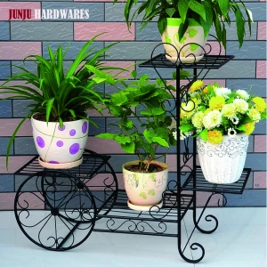 Living room corner steel flower pot black metal plant stand with two rear wheels