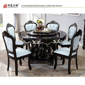 Living Room Home Furniture European Design Carving Marble Tabletop Wood Dining Table Set