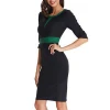 Low MOQ Colorblock Retro 3/4 Sleeve Pencil Dress Formal Business Work Dress