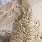 LS11555 Luxury Dresses with veil backless handmade champagne golden lace bridal dress evening gown with long train