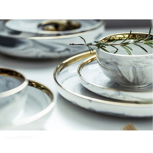 Luxury gray glazed 6pcs ceramic marble dinnerware set