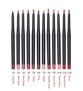 Makefay Cosmetics Wholesale private label vegan waterproof  dark brown 12 color lip liner pencil
