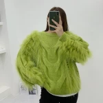 Manufacturer Knitted Soft Hollow Out Sweater Real Fur Trimming Women Fur Collar Cashmere Sweater