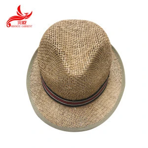 Manufacturer stylish short brim natural woven straw cheap fedora hats for male