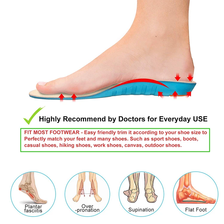 Medical Grade Plantar Fasciitis Inserts Professional Arch Support Shoe Insert Plastazote Foam Diabetic Insoles