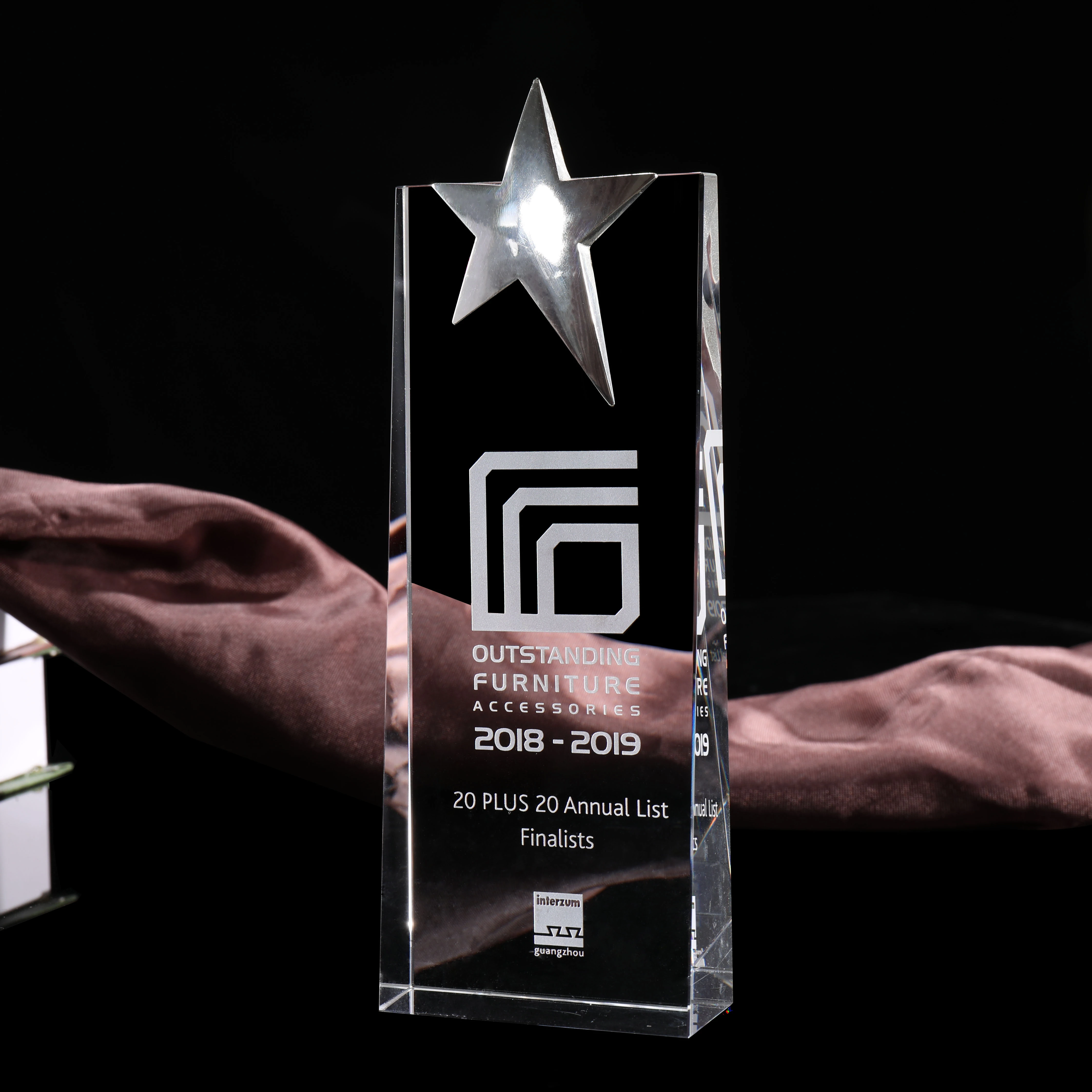 MH-NJ00408 crystal plaque with metal silver star shape crystal award Silver Star Crystal Glass trophy awards