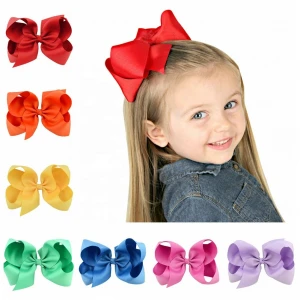 Midi  Multi-colored Custom Girls Hair Accessories  6&quot; Hand-made Alligator Clips Grosgrain Ribbon Hair Bow