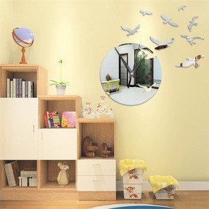 Mirror Wall Stickers 3D Clock Seagull bird ZB03 Home Decoration Contemporary Quartz Living Room Clock